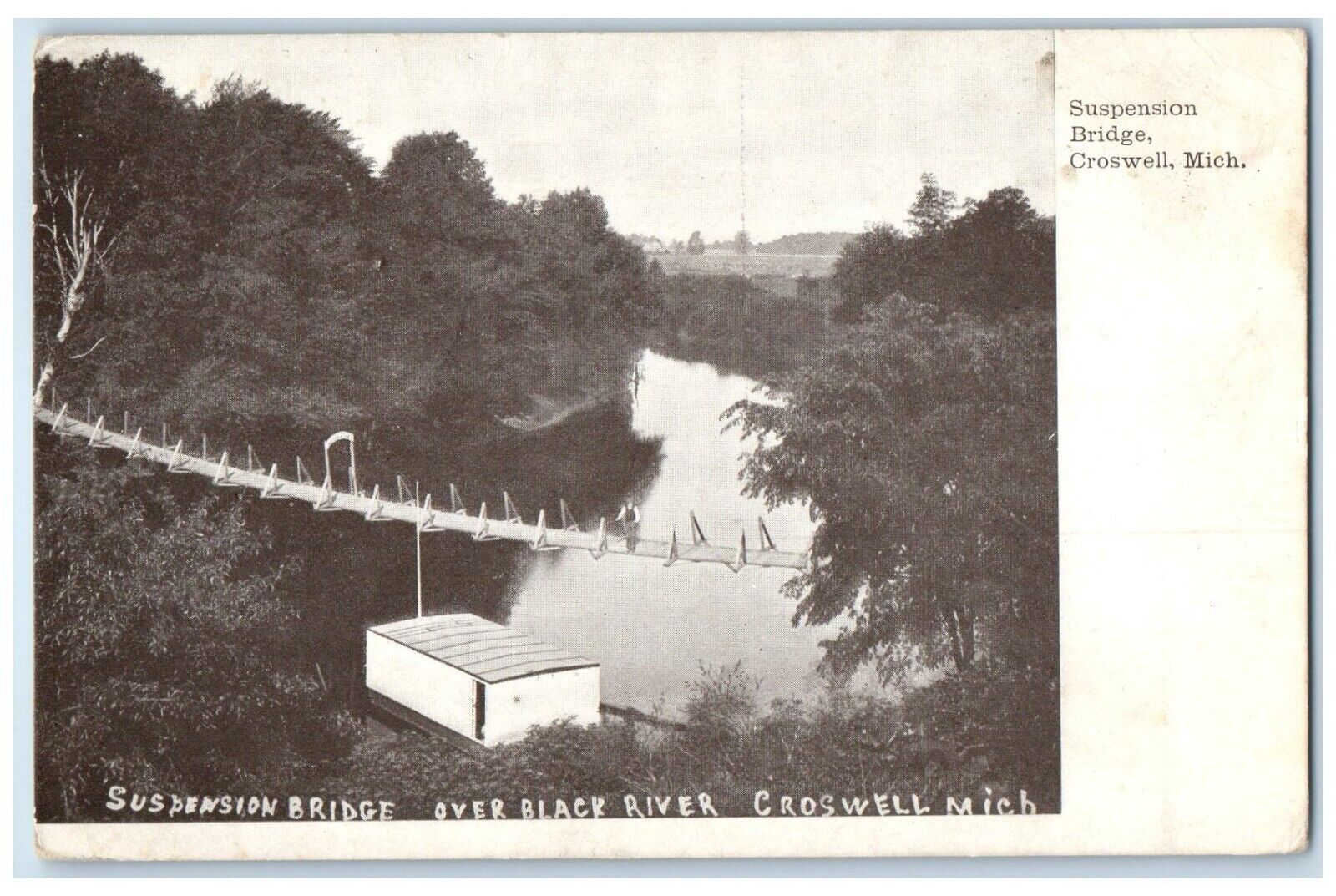 c1908 Suspension Bridge Black River Lake Croswell Michigan MI Vintage Postcard