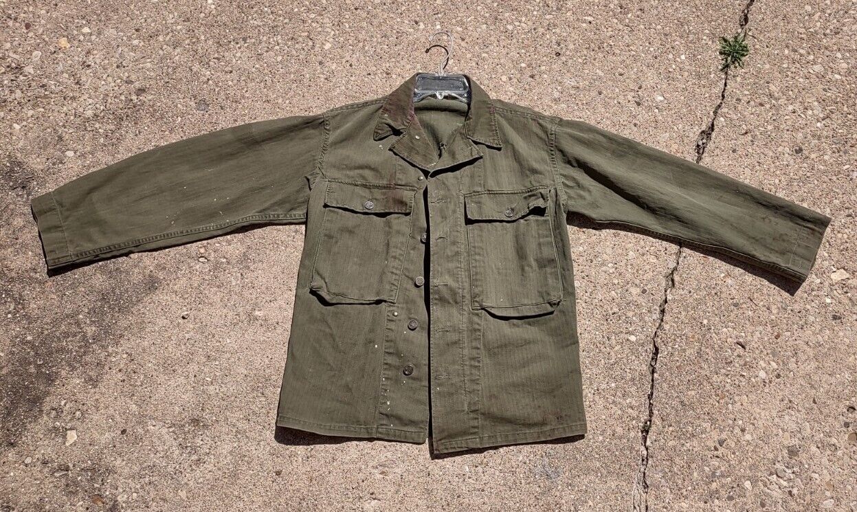Vintage HBT Jacket Size 36R WW2 1940s 13 Star Army Shirt M43 Paint Splat Thrash