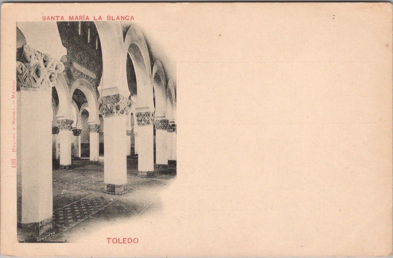 Vintage 1900s TOLEDO Spain Postcard SANTA MARIA LA BLANCA Jewish Synagogue
