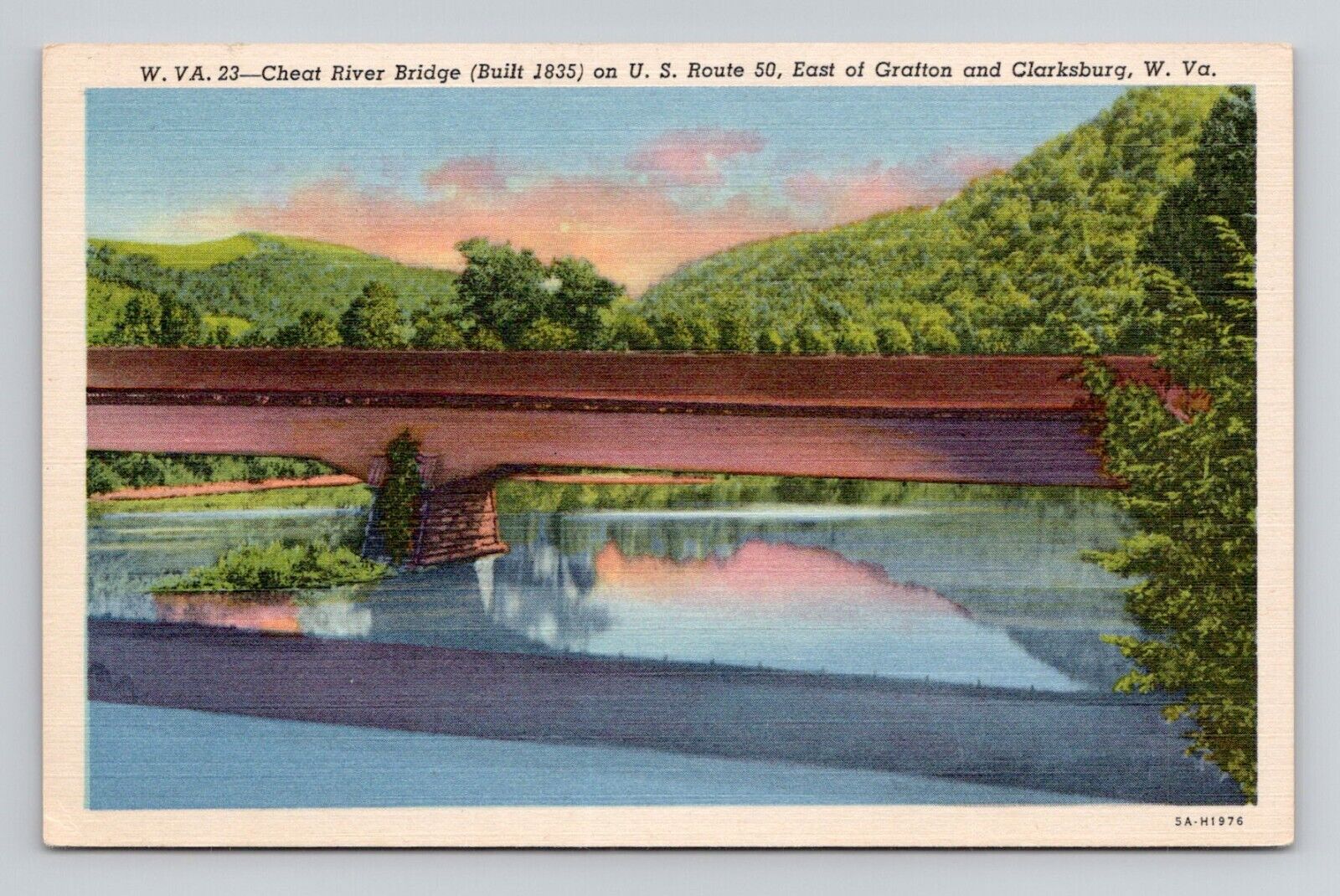 Postcard Cheat River Bridge in Clarksburg West Virginia, Vintage Linen i10
