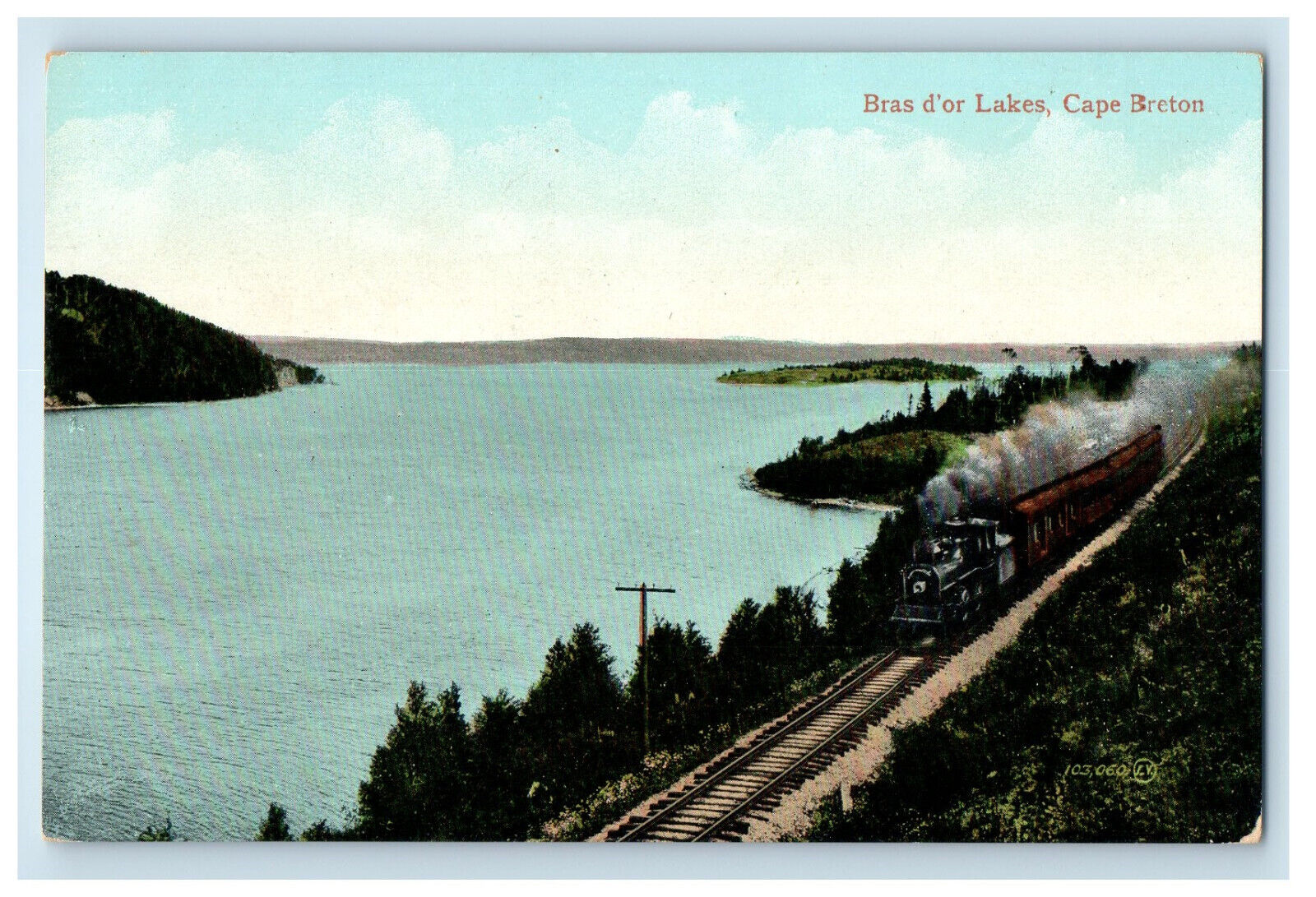 c1910 Train Locomotive Bras D\'or Lakes Cape Breton Canada Unposted Postcard