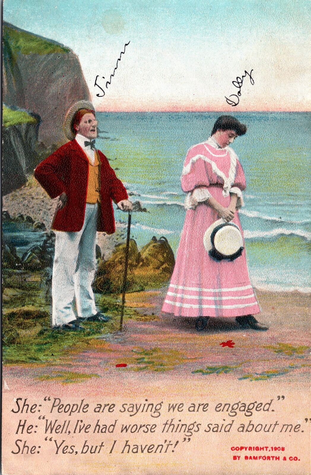 VINTAGE POSTCARD CLASSIC ROMANTIC COUPLE HUMOR MAILED FROM ELK CITY IDAHO 1908