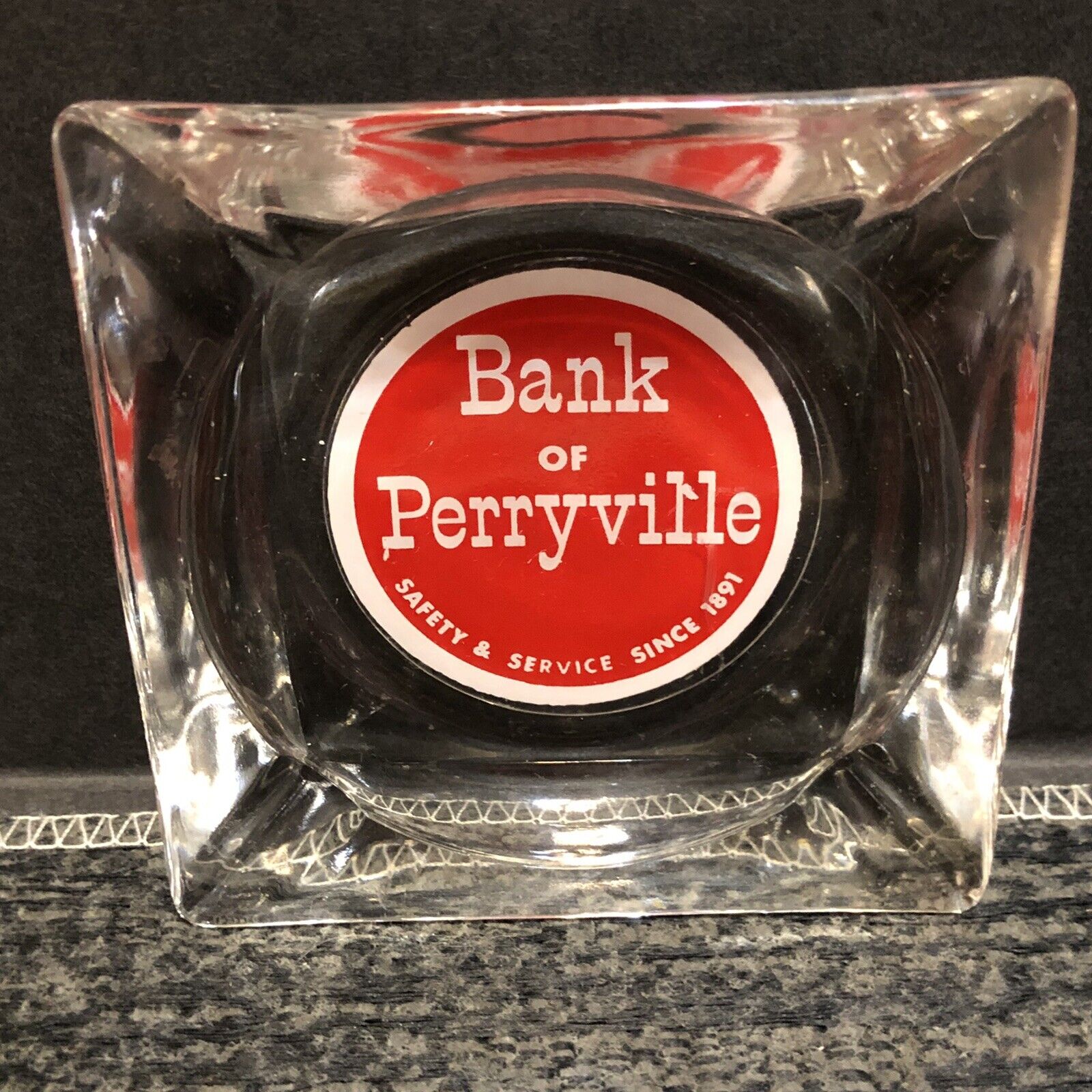Vintage Glass Ashtray Bank of Perryville Advertising Banking