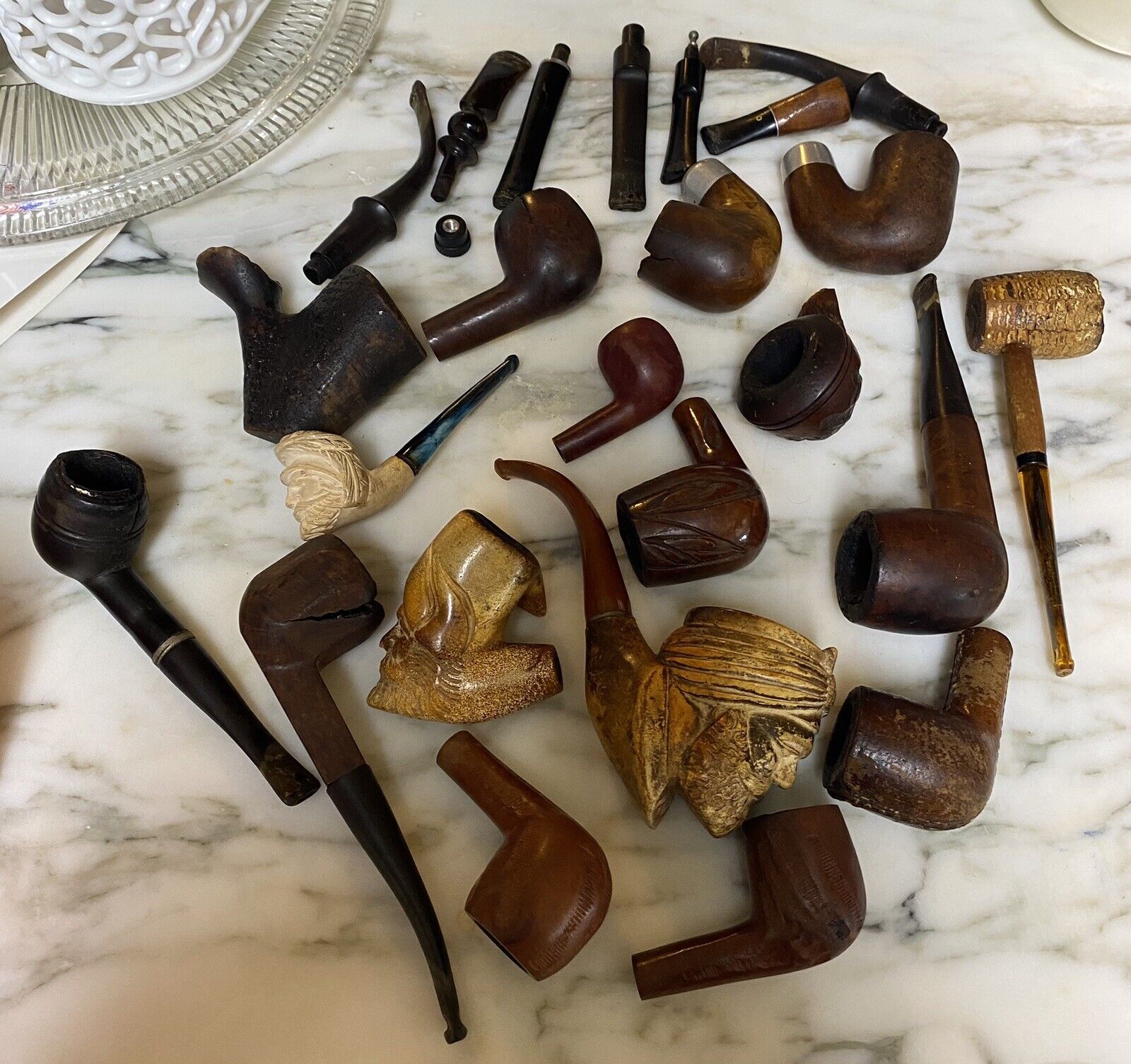 Vintage Old Estate Pipes Tobacco Smoking AS FOUND FACES MEERSCHAUM  As Is Lot