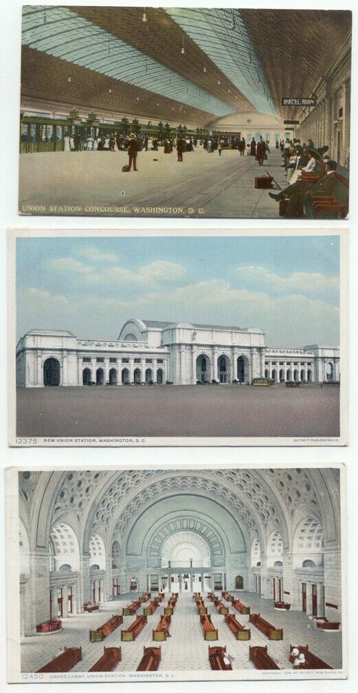 Washington DC Union Train Station Lot of 3 Old Postcards