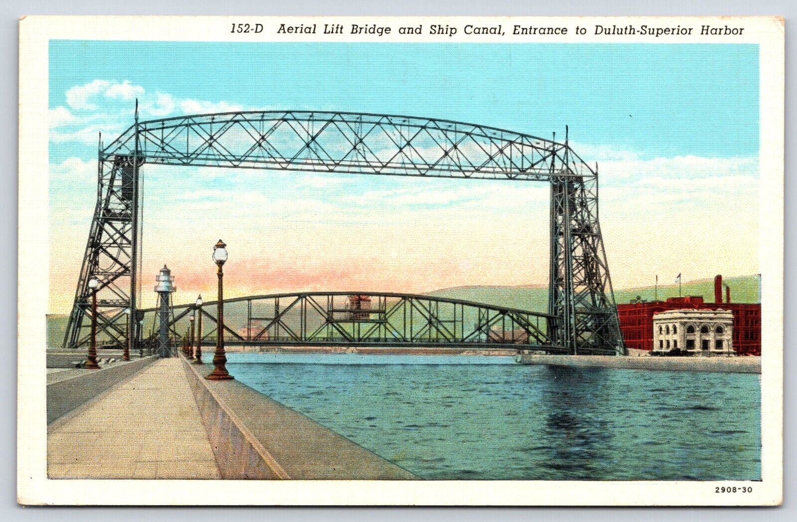 Duluth-Superior Harbor Aerial Lift Bridge and Ship Canal Vintage Postcard