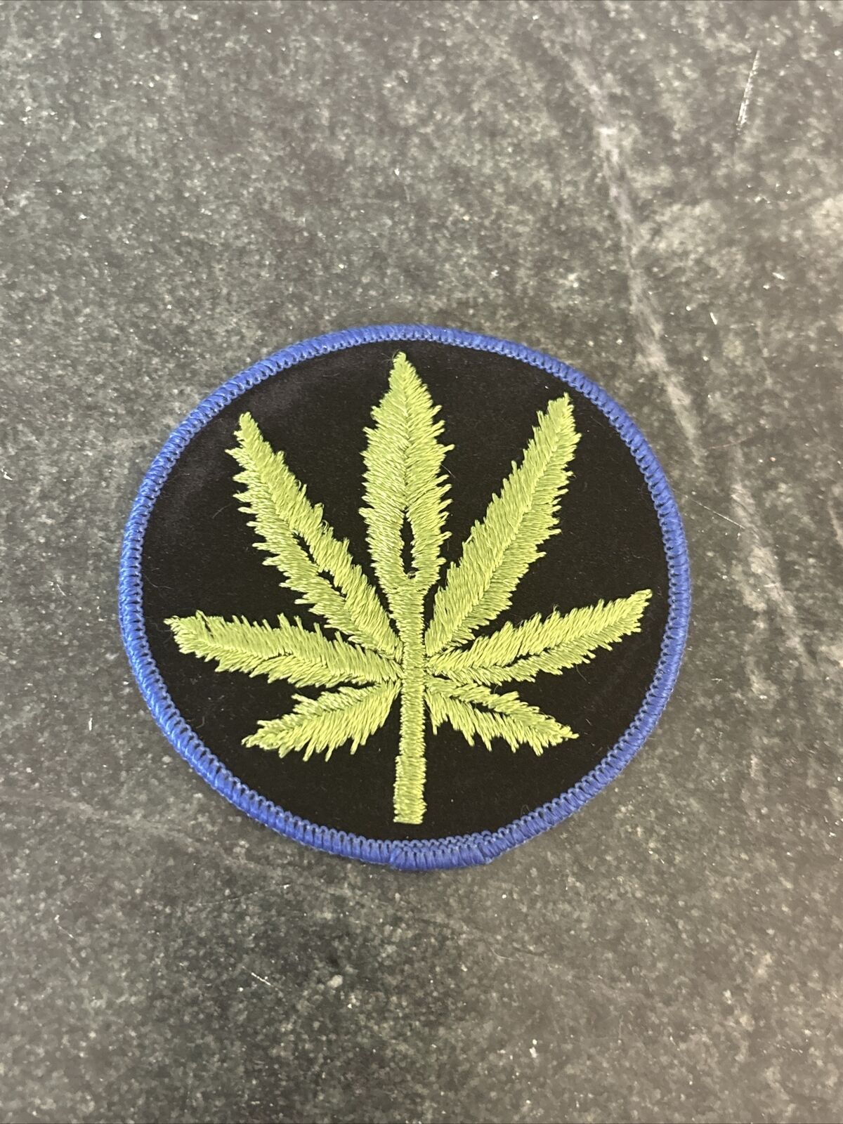 Marijuana Leaf 3” Felt Patch Blue Black 70s 80s Rare Vtg Trucker Hat Jacket Weed