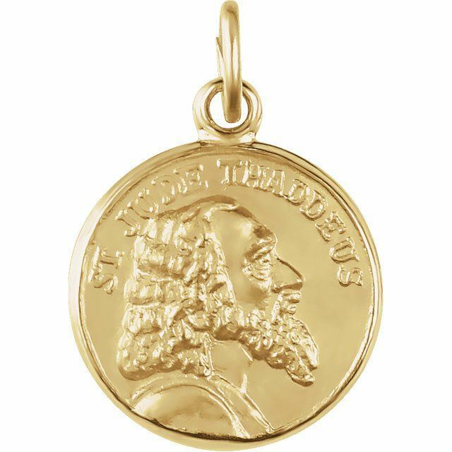 St Jude Thaddeus Medal 18 x 18mm 14K Yellow Gold Round Medal Plain Back