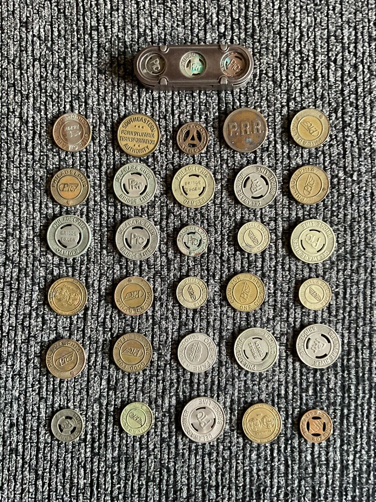 Collectible Junk Drawer Coin Lot Transit Holder W/ Tokens 