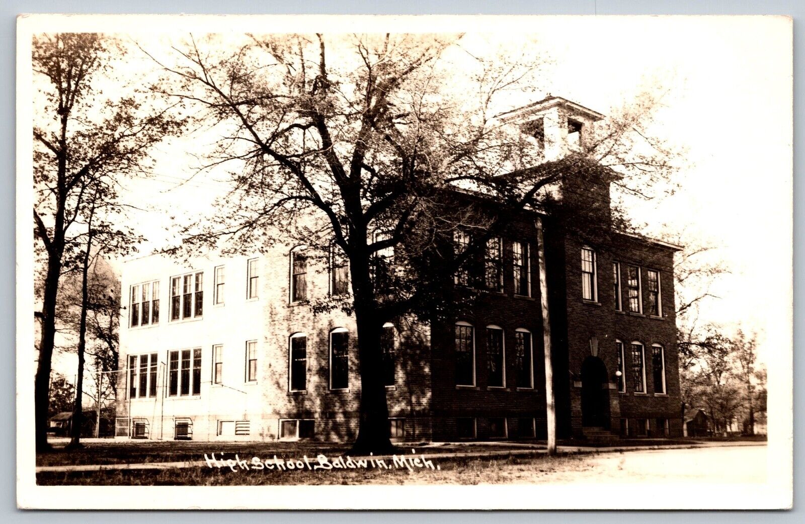 Postcard High School Baldwin Mich RPPC 1938