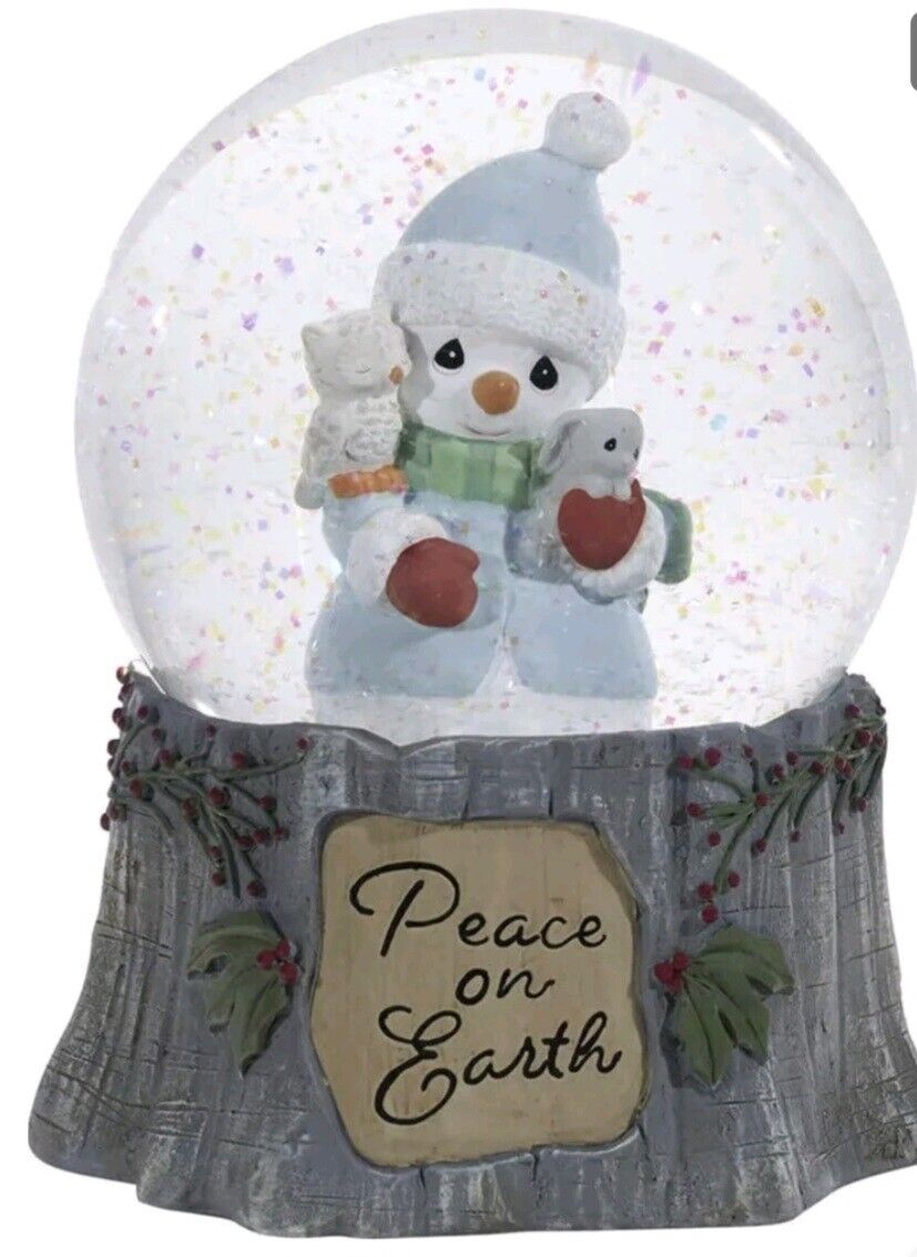 Precious Moments Peace On Earth Annual Snowman Musical Snow Globe - 201104 New