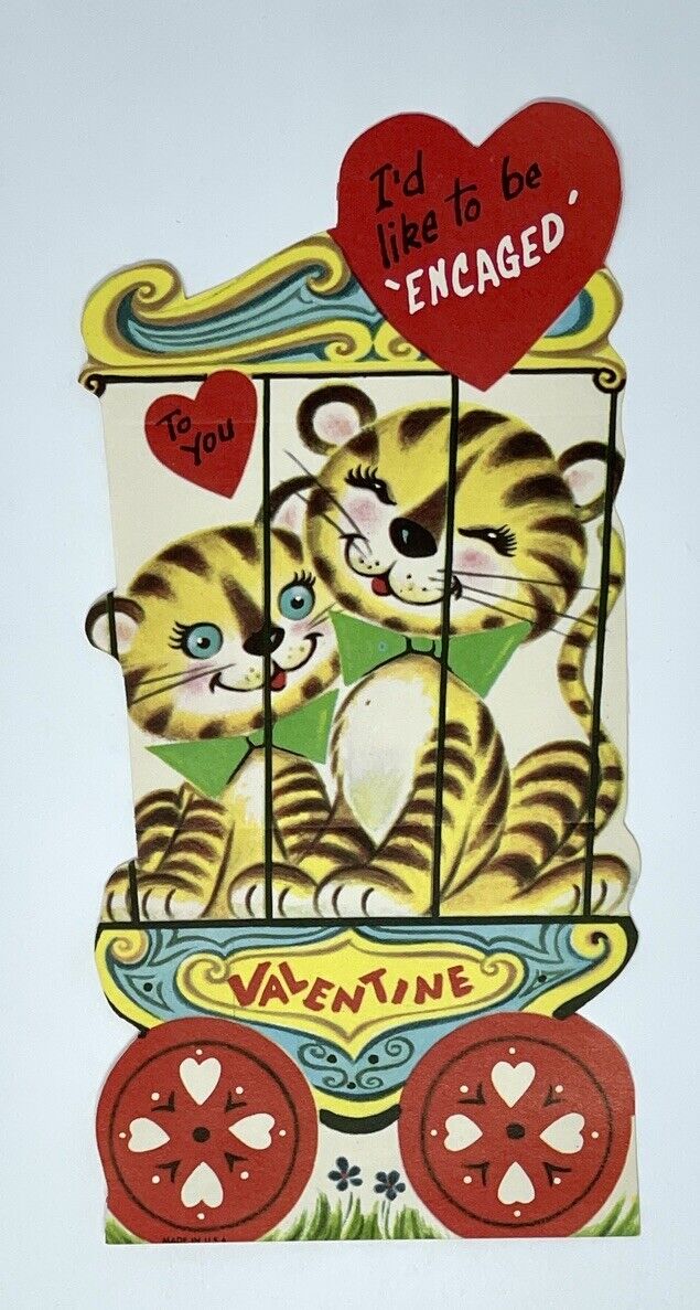 Cute 1950s Kitsch Valentine’s Day Card - Lustre Brite By Fuld Circus Tiger