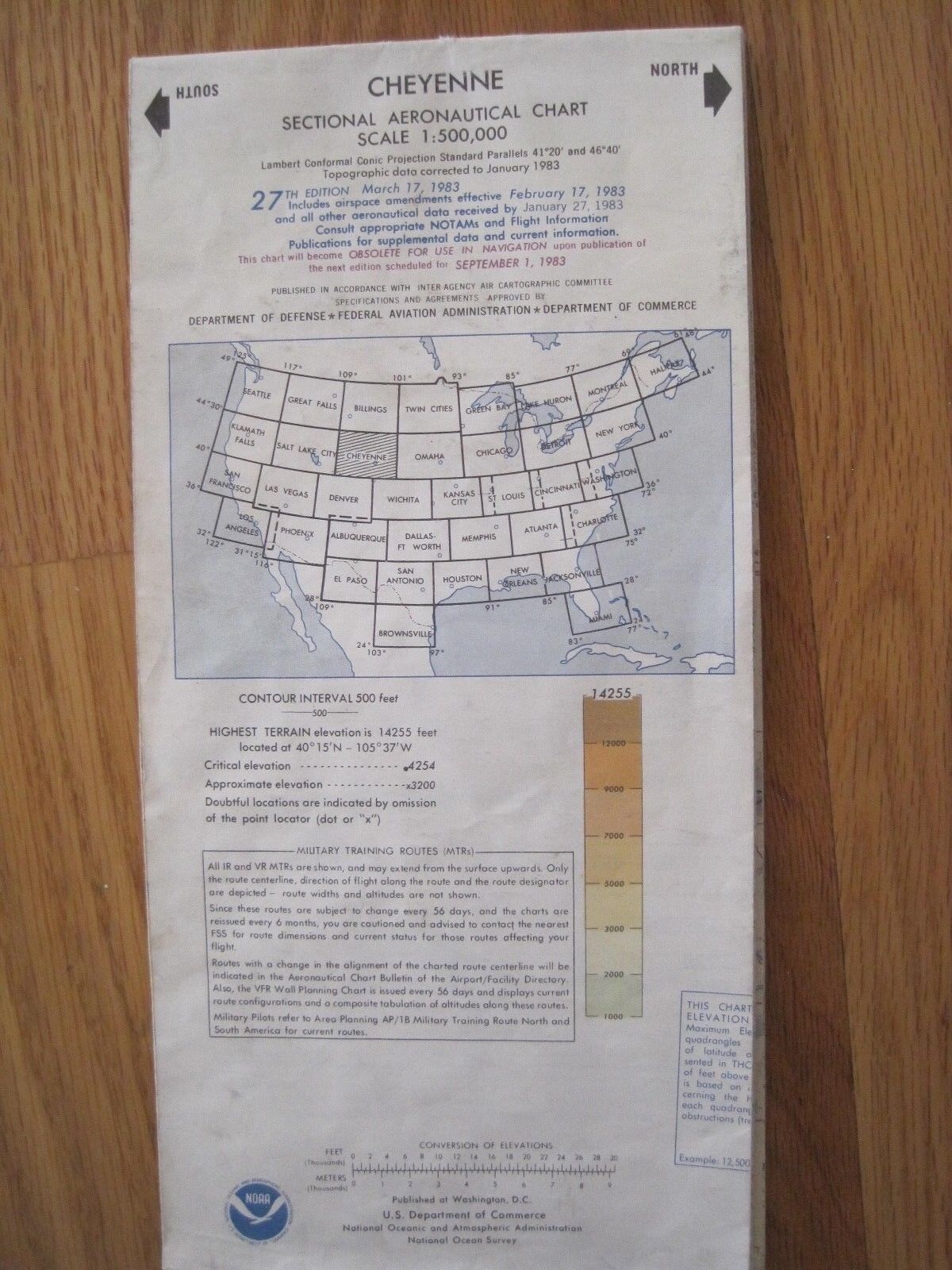1983 Aeronautical Map Cheyenne Wyoming Sectional By NOAA