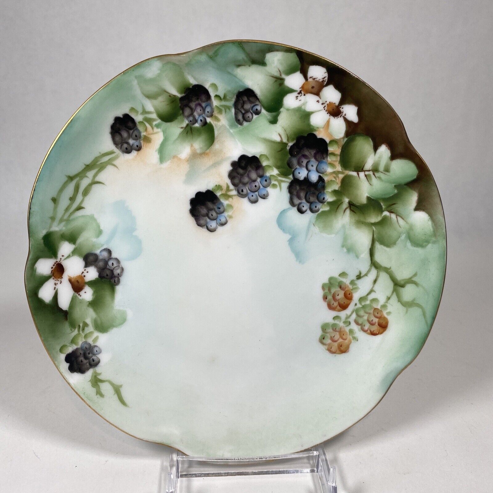VTG Hand Painted Blackberries Porcelain German Scalloped Bavarian Plate 6.25”