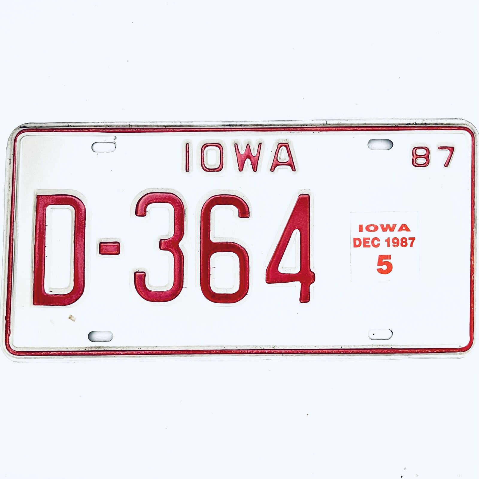 1987 United States Iowa Base Dealer License Plate D-364 5