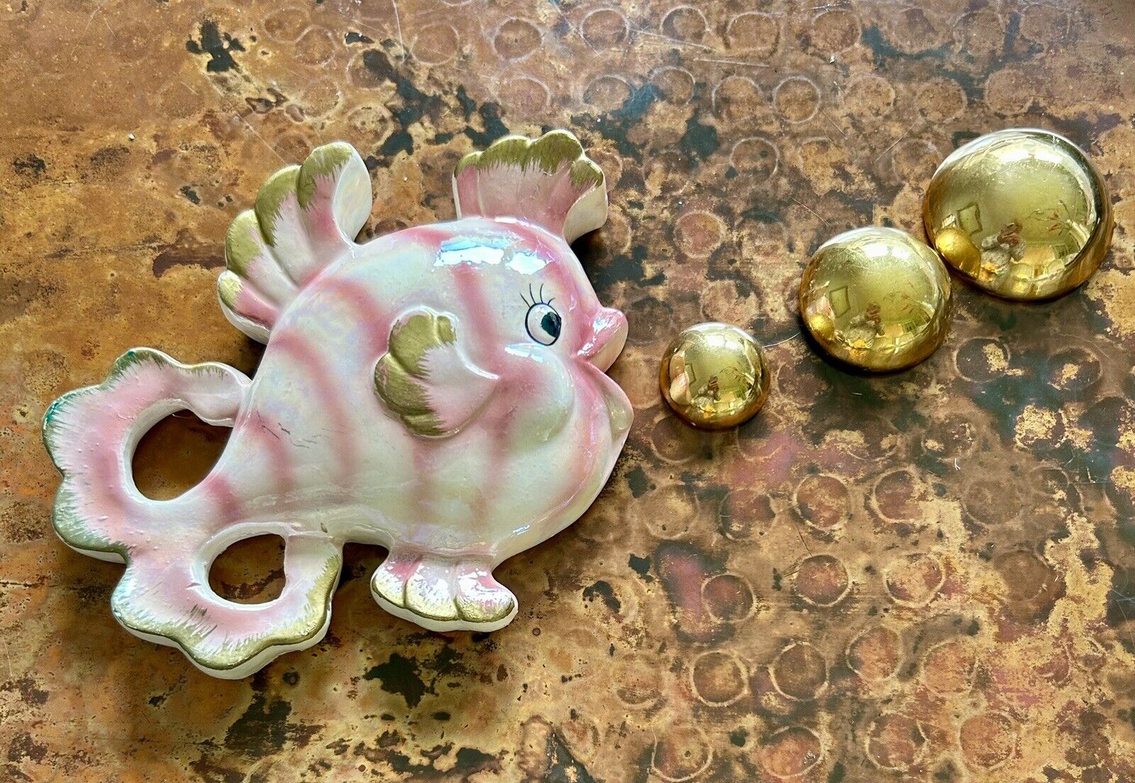Vintage bradley exclusives Lefton  japan Pink Wall Pocket Fish And Bubbles Rare