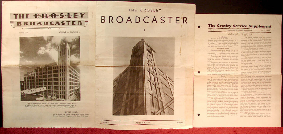 (3) 1929 - 1931 CROSLEY BROADCASTER RADIO ADVERTISING ITEMS
