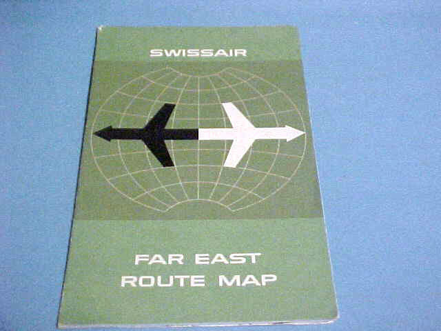 VINTAGE 1963 SWISSAIR FAR EAST ROUTE MAP PRINTED IN SWEDEN