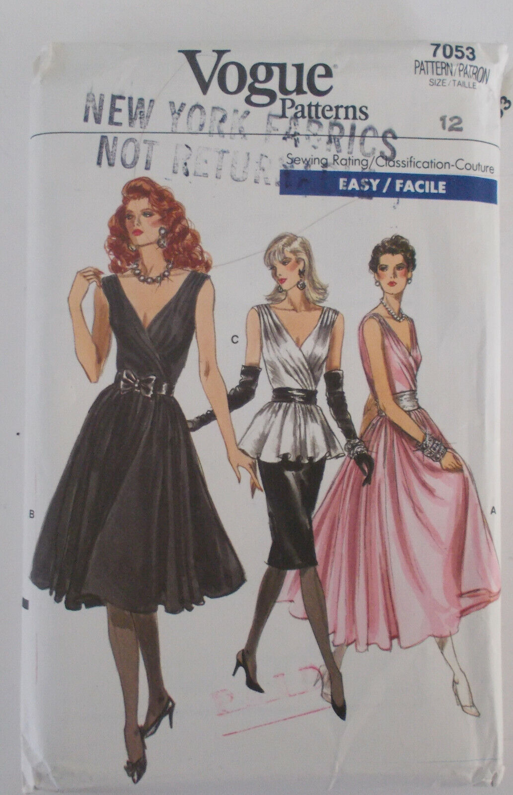 1987 Vogue Pattern Evening Dress Skirt Top #7053 UNCUT Size 12
