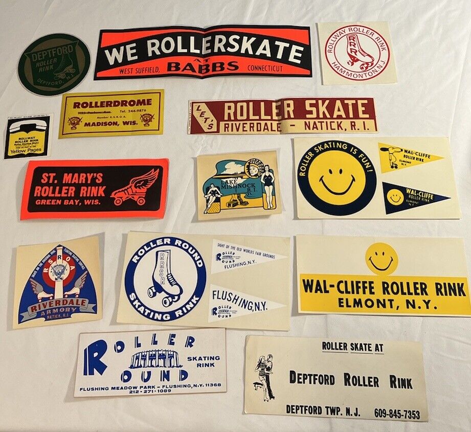 Rare Roller Skating Rink Ephemera Signs Lot of Bumper Stickers Decals Labels