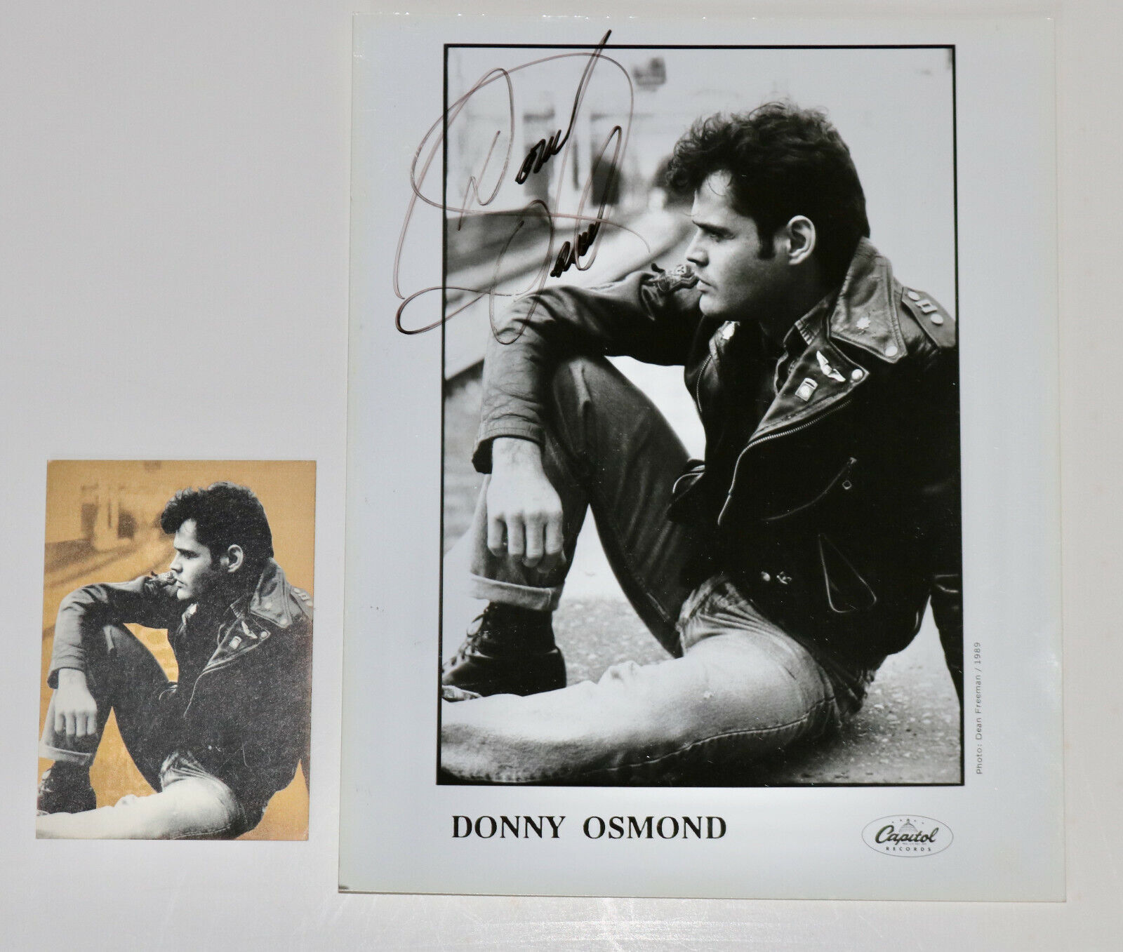 Donny Osmond signed press photo 1989 and party invite for Capitol album