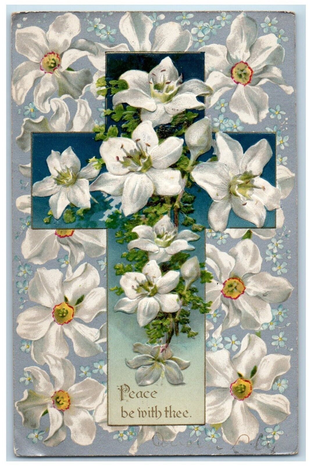 c1910\'s Easter White Lily Flowers Winsch Back Embossed Posted Antique Postcard