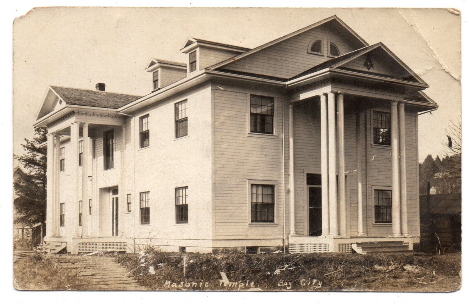 Antique RPPC postcard MASONIC TEMPLE BUILDING Masons hall BAY CITY, OREGON 1920s