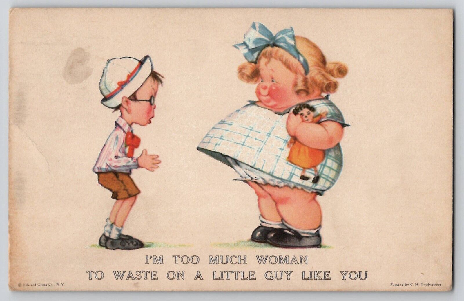 I\'m Too Much Woman Little Cubby Girl Boy Twelvetrees Humor Postcard 1920s No 122