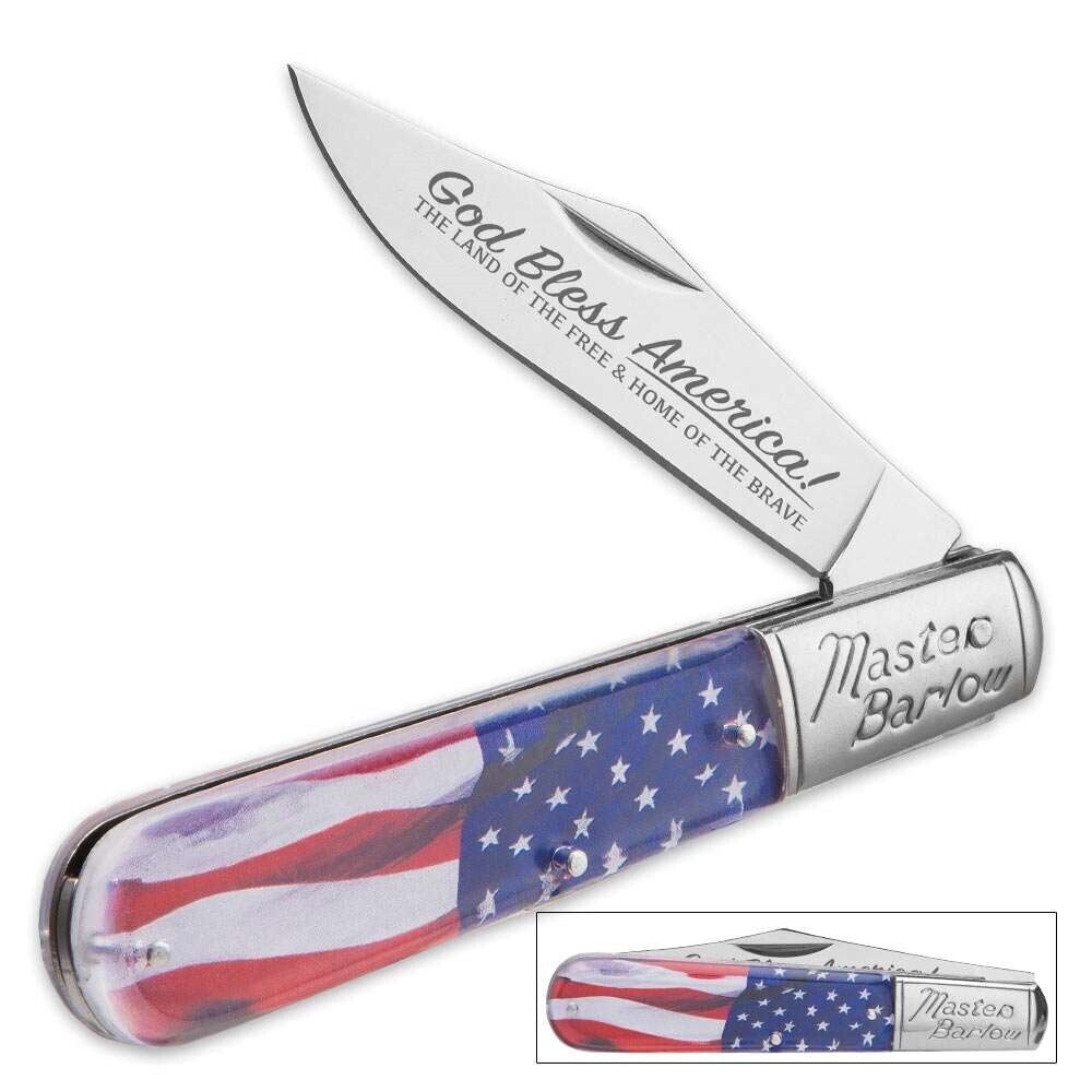 Proud American Flag Master Barlow Folding Patriotic Pocket Knife - 