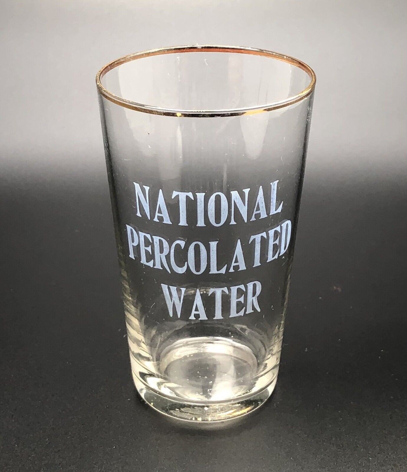 National Percolated Water Soda Fountain Glass / Vtg Acid Etched Bar Advertising