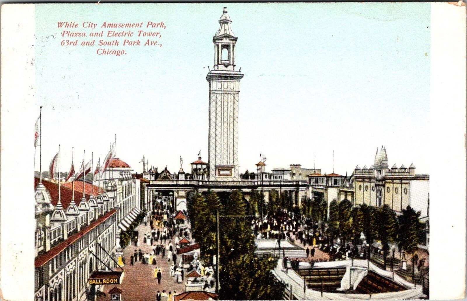 Chicago IL-Illinois, Plaza Tower, White City, Antique Vintage c1911 Postcard JD9