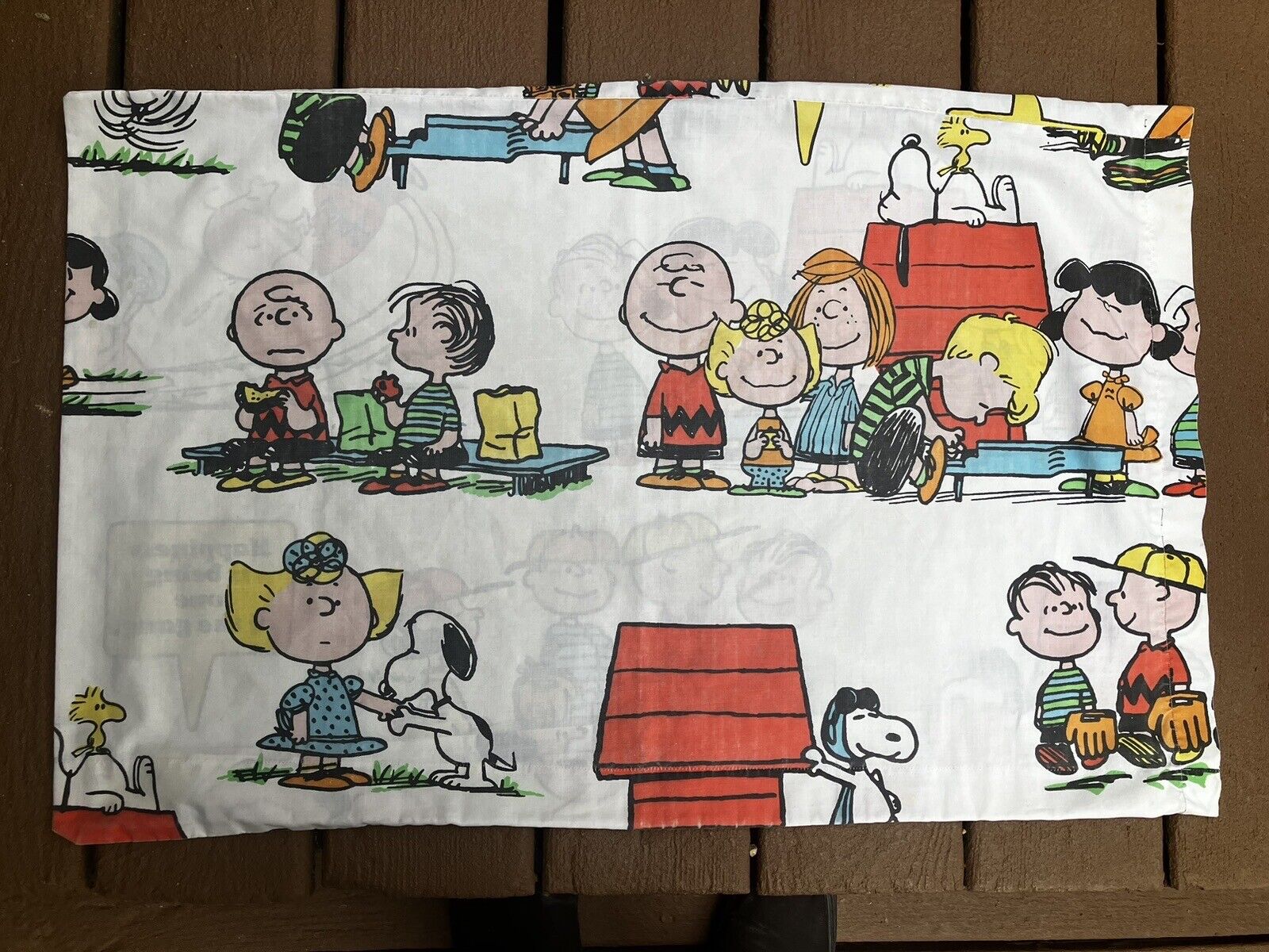 Vintage 70s Charlie Brown Peanuts Snoopy 1971 Pillow Case Schulz Red Baron EUC