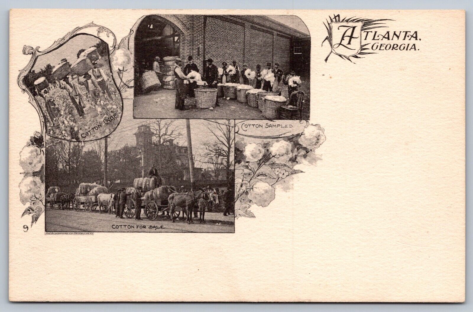 C1900 postcard COTTON PICKING /SELLING early Albertype mint condition ATLANTA