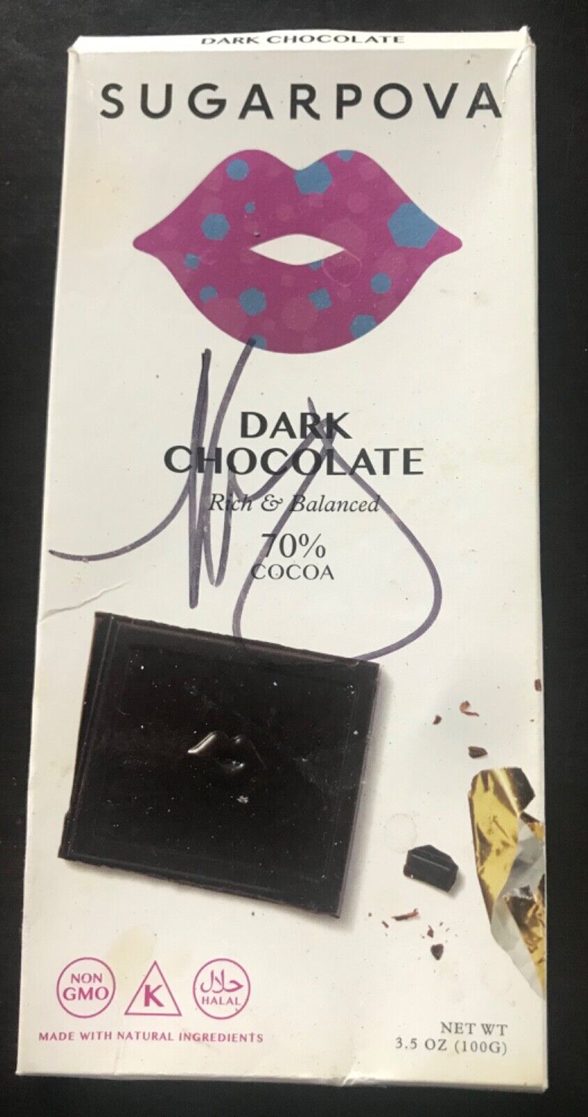 Maria Sharapova Autograph/Signed On An Empty Box of Sugarpova Dark Chocolate
