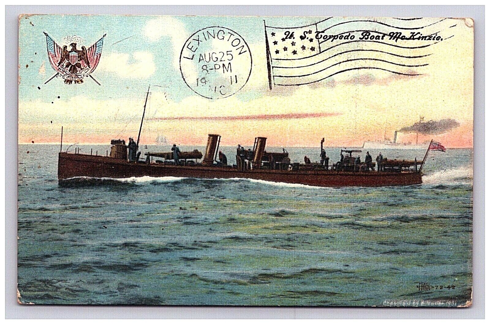 Postcard 1911 Ship US McKinzie Torpedo Boat Ocean Vessel Scenic Water View 