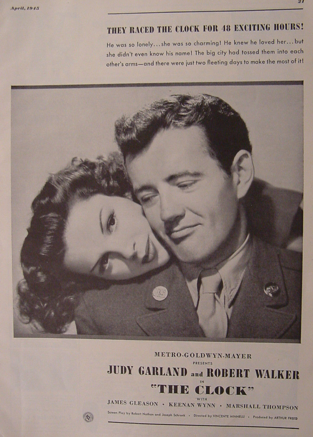1945 Esquire Advertisement WWII Era Movie JUDY GARLAND ROBERT WALKER The CLOCK