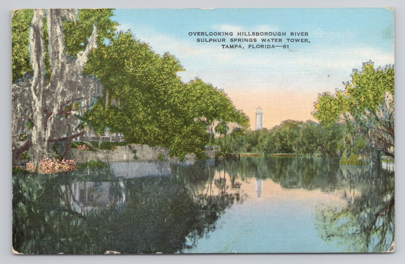 Hillsborough River Sulphur Springs Water Tower Tampa Florida Linen Postcard