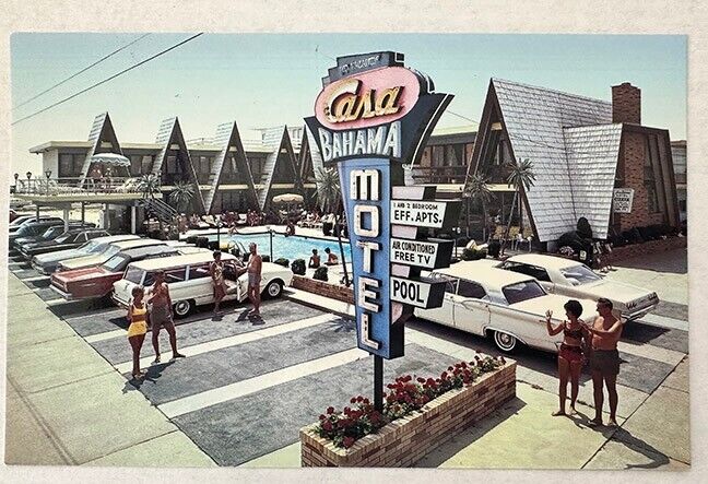 Casa Bahama Motel Postcard Wildwood Crest, NJ, 1960\'s Cool Neon Sign, Doo Wop