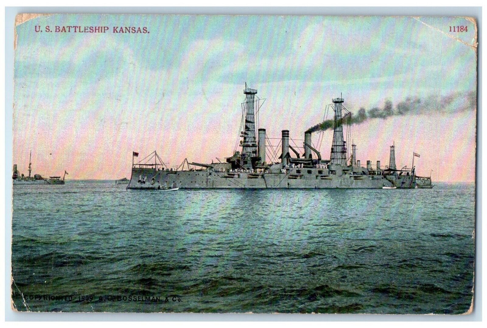 1912 U.S. Battleship Steamer World War Kansas Exterior Vintage Antique Postcard