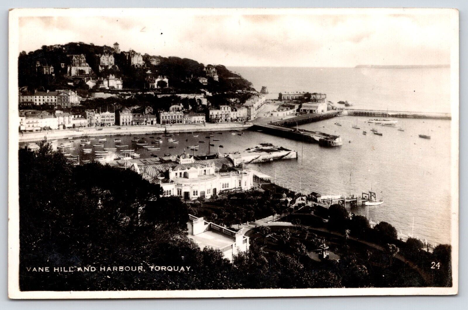 England Torquay Vane Hill and Harbor RPPC Vintage Postcard