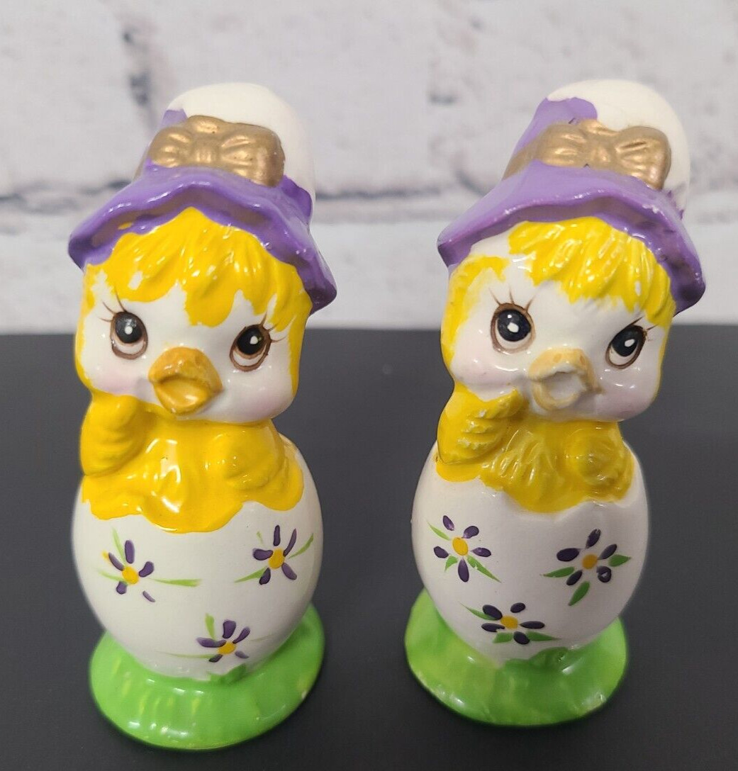 Lot of 2 Vintage Ceramic Easter Egg Chick Hatching Japan?