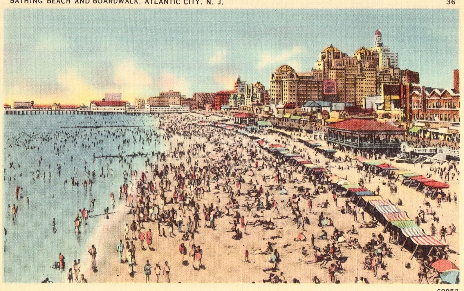 Bathing Beach and Boardwalk - Atlantic City, New Jersey Linen Postcard