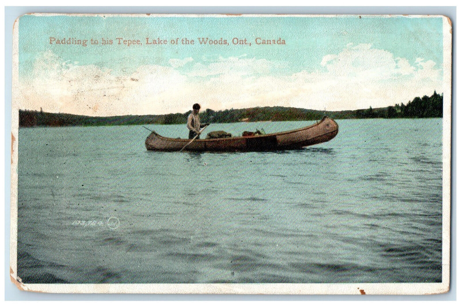 1903 Padding To His Tepee Lake of the Woods Ontario Canada Posted Postcard