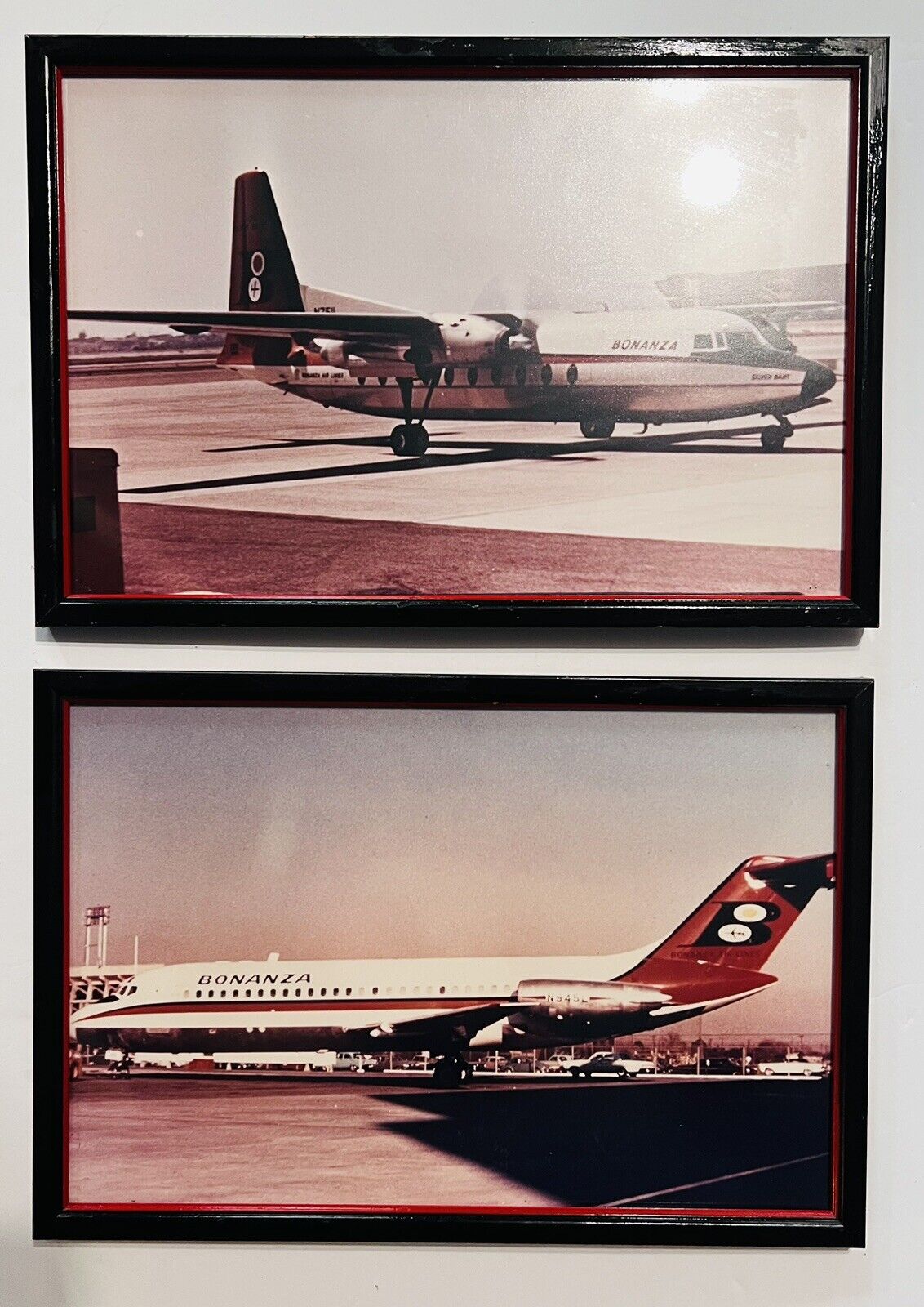 Lot Of 2 Vintage Bonanza Airline Photos DC-9 And Fairchild F-27A 1940-1950s