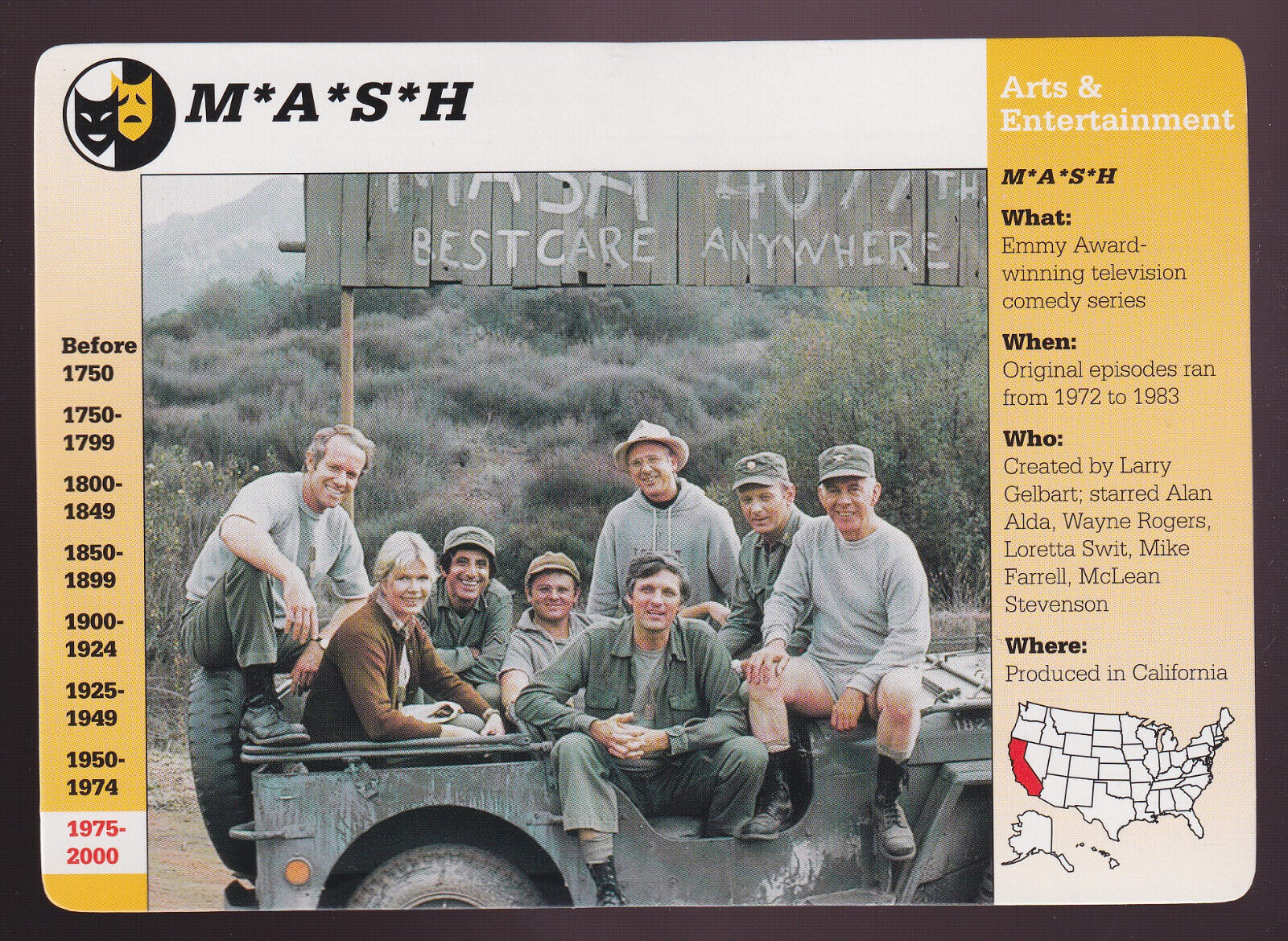 MASH M*A*S*H* TV Show Cast Alan Alda Loretta Swit GROLIER STORY OF AMERICA CARD