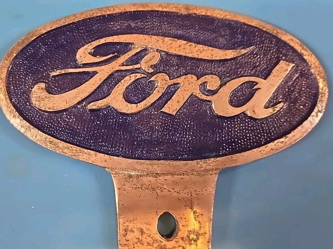 Antique Vintage Style Cast Aluminum Ford Car License Plate Fob Topper