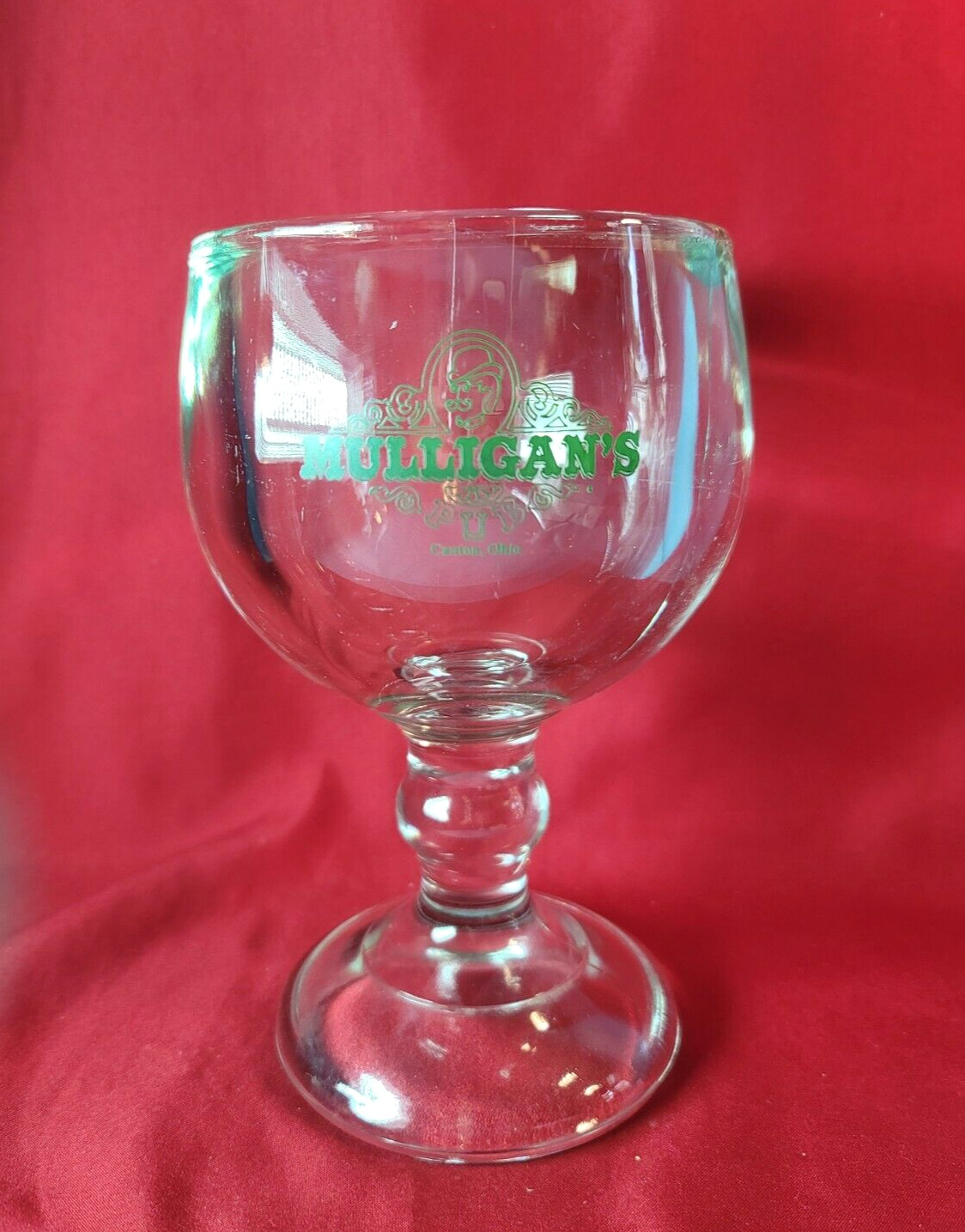 MULLIGAN\'s Pub Clear Thick Glass Chalice Fishbowl XL Drink Goblet Vintage Ohio