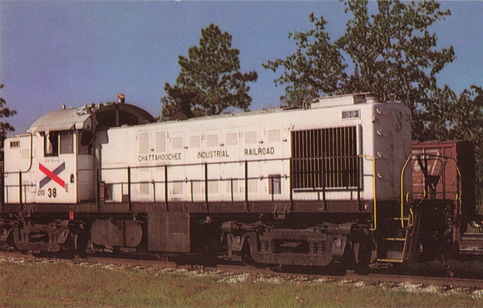 Postcard Chattahoochee Industrial Railroad No 38 Locomotive BW Moore Alco RS-1