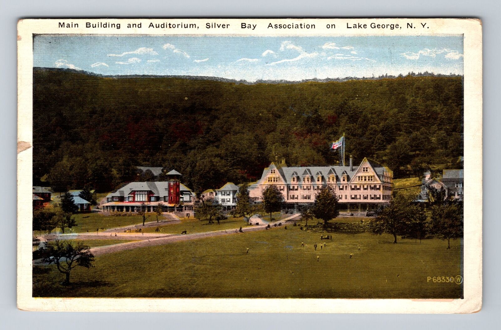 Lake George NY, New York, Main Building And Auditorium, Vintage c1924 Postcard