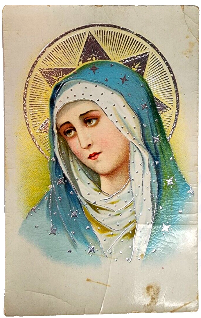 Christmas Mother Mary Gilt Inlay Gel c1910 Vintage Postcard